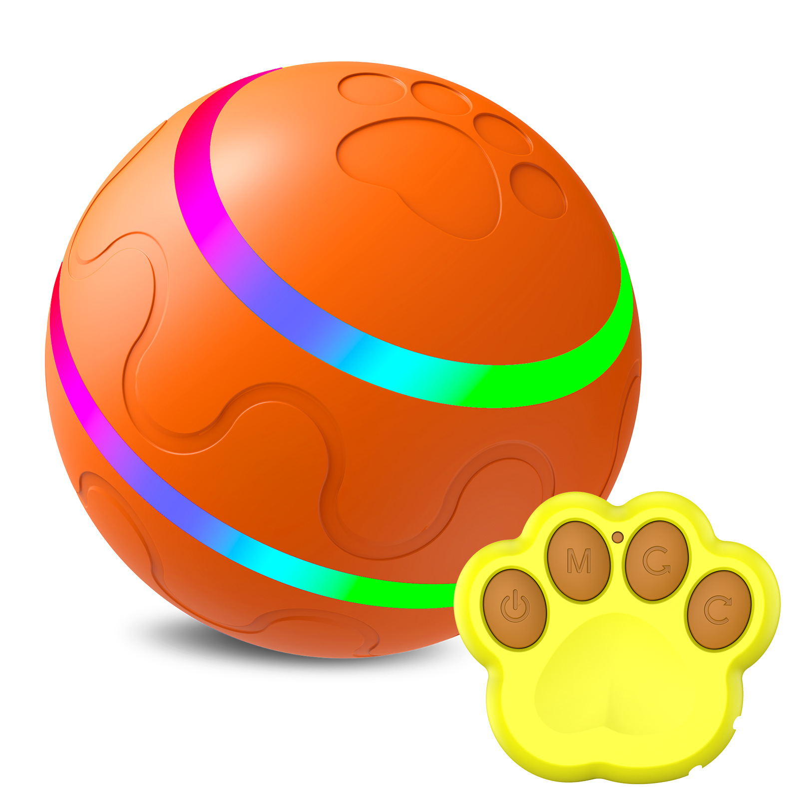 Interactive Auto Pet Toy Ball with Remote Control - USB Rechargeable, LED Lights, Waterproof (Orange)