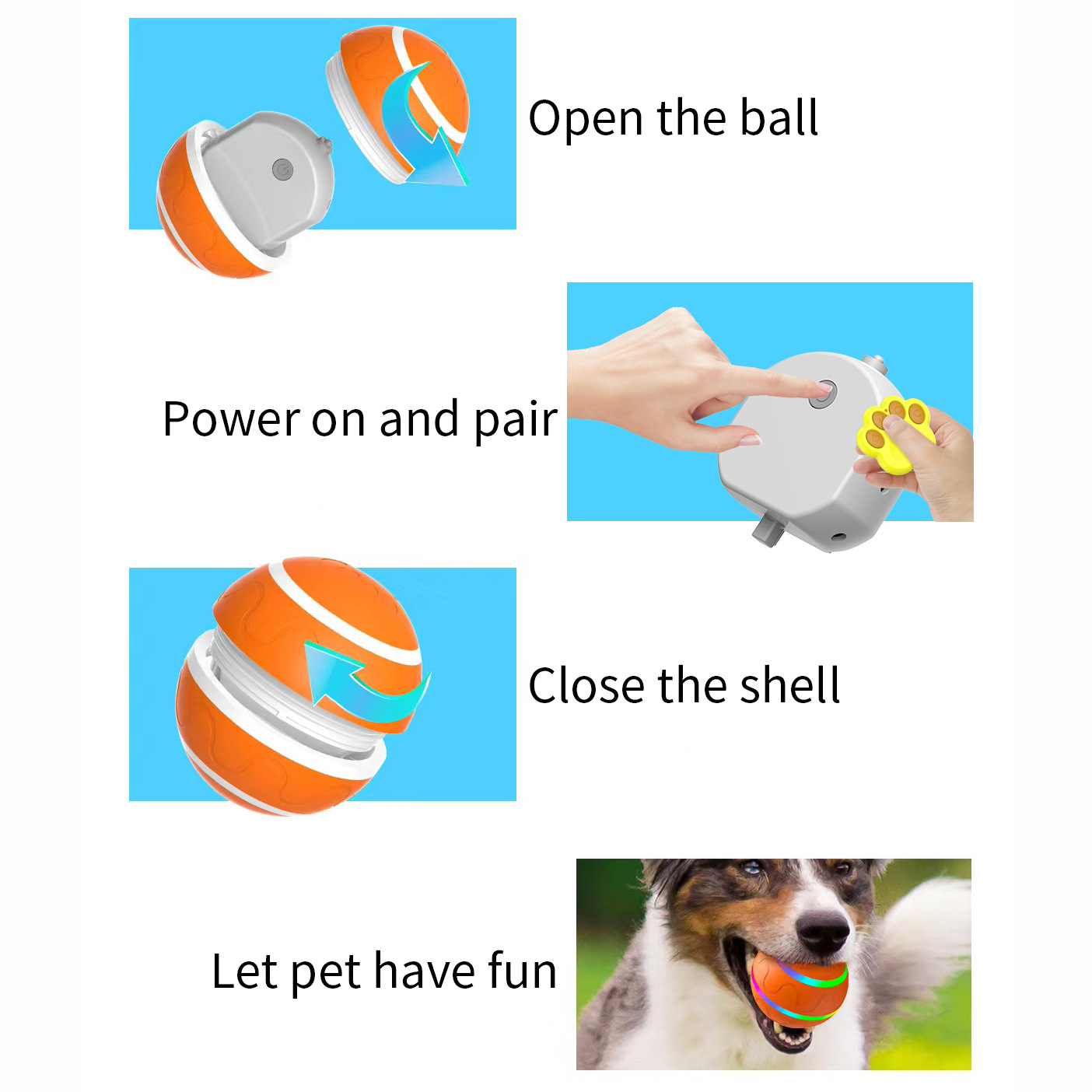 Interactive Auto Pet Toy Ball with Remote Control - USB Rechargeable, LED Lights, Waterproof (Yellow) - Image 6