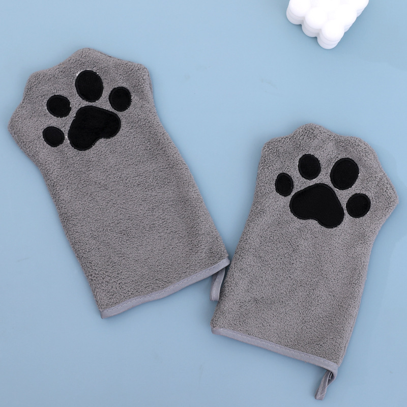 Gray Adorable Pet Paw Grooming And Drying Absorbent Fleece Mitt