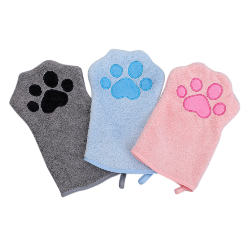 Blue Adorable Pet Paw Grooming And Drying Absorbent Fleece Mitt - Image 2