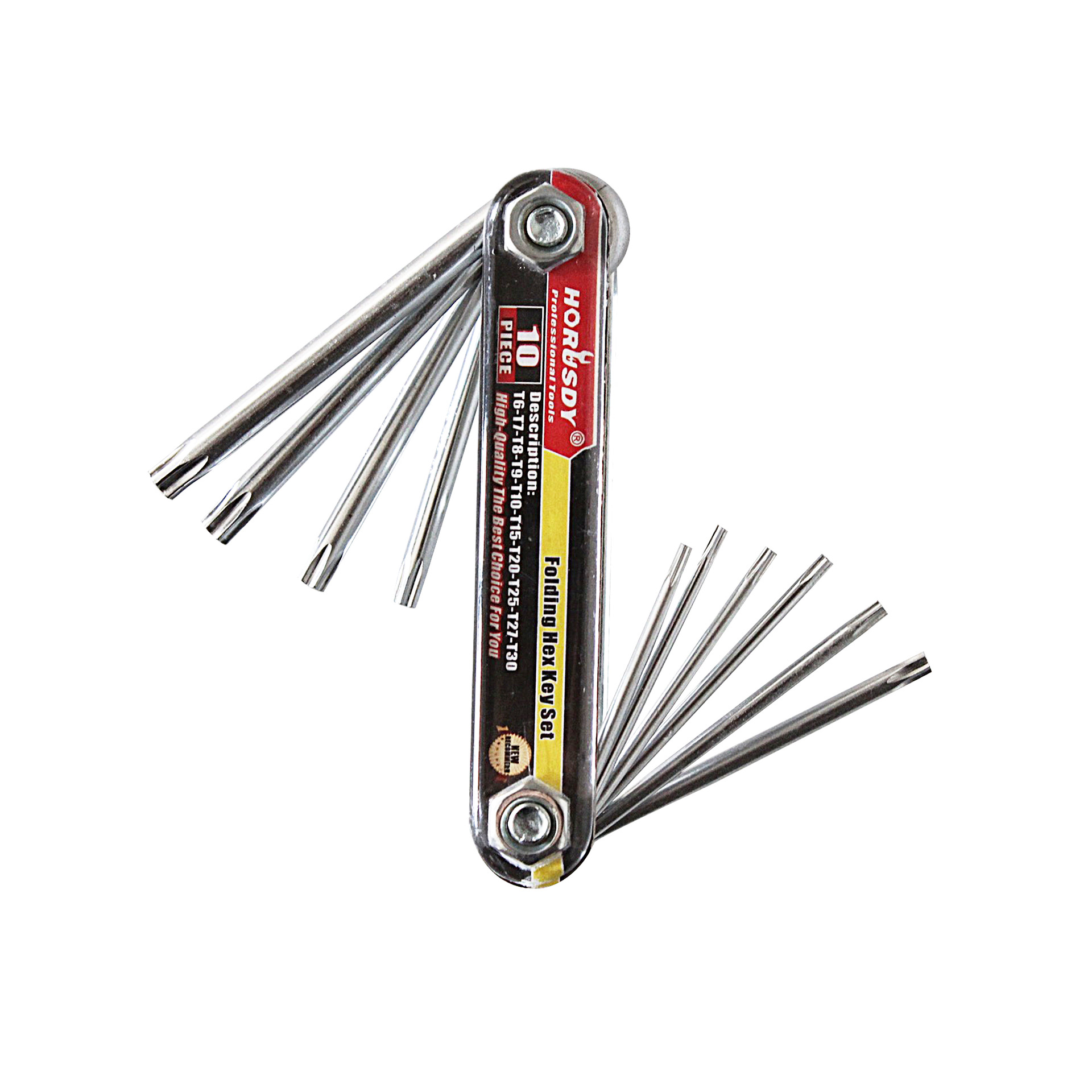 Silver 10 Piece Folding Torx Key Wrench Set T6 to T30 Star Keys