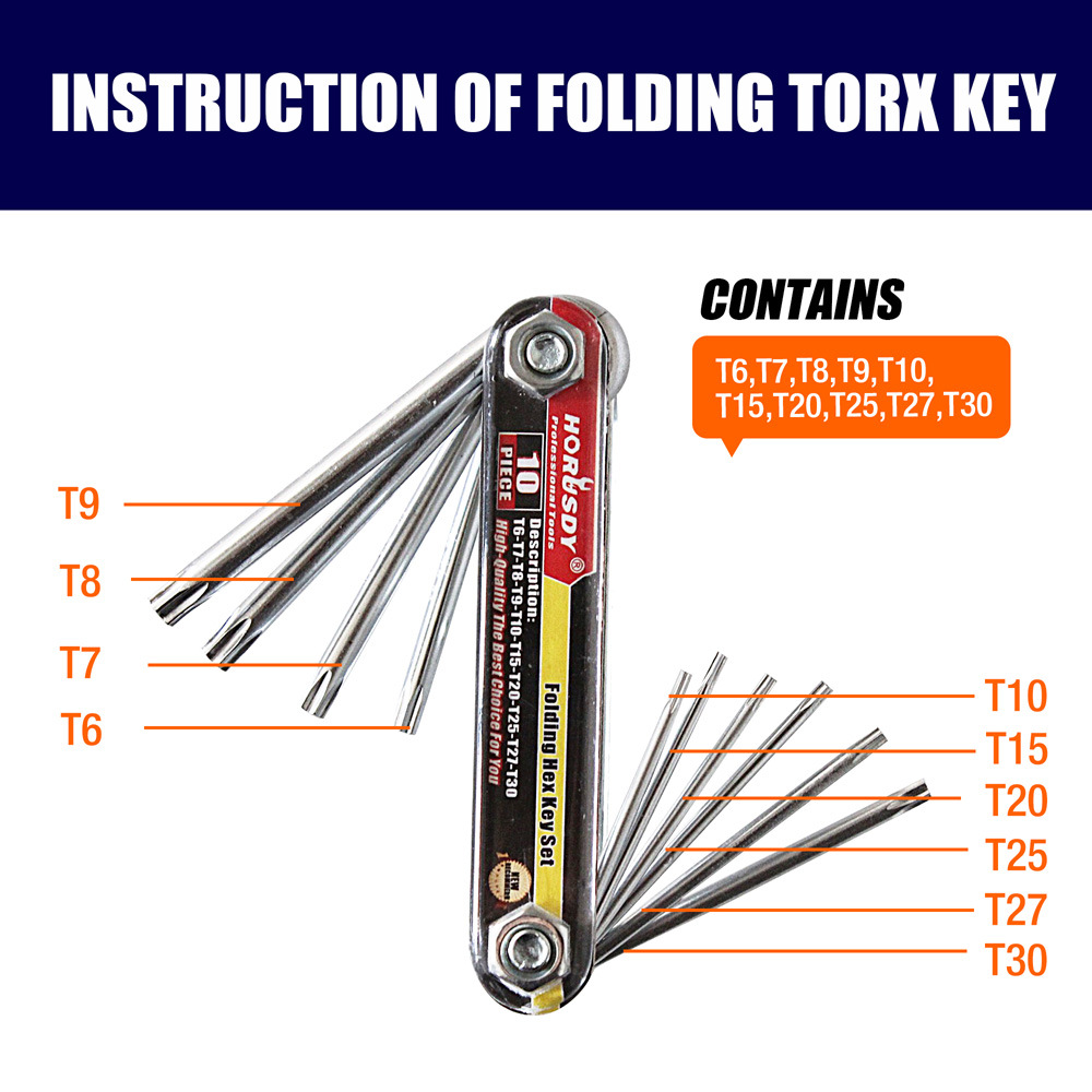 Silver 10 Piece Folding Torx Key Wrench Set T6 to T30 Star Keys - Image 2