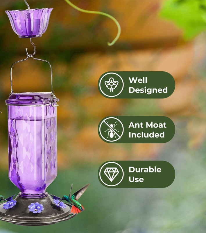 Elegant Green Hanging Hummingbird Feeder - Decorative Glass Nectar Bottle with Ant Moat - Image 3