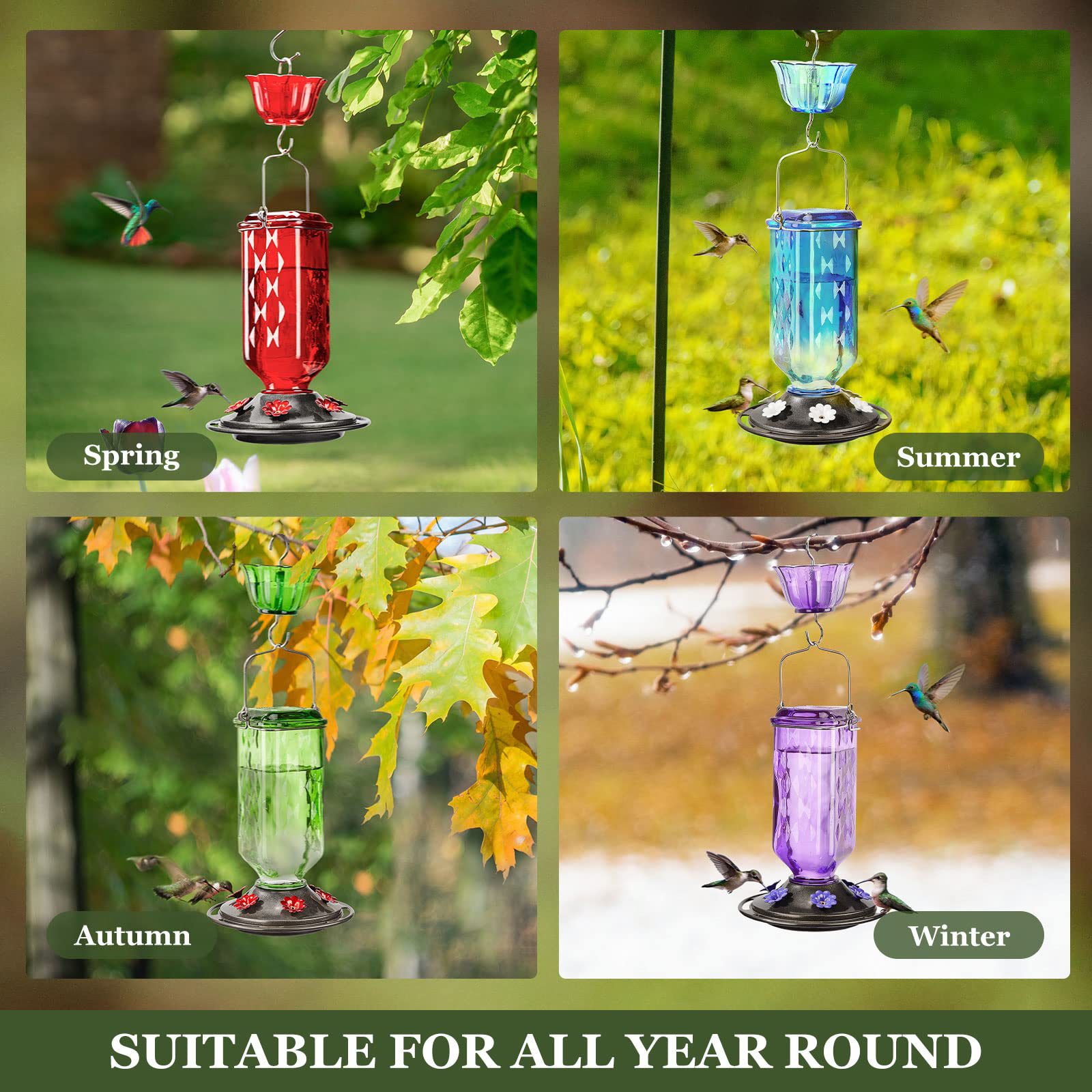 Elegant Green Hanging Hummingbird Feeder - Decorative Glass Nectar Bottle with Ant Moat - Image 6