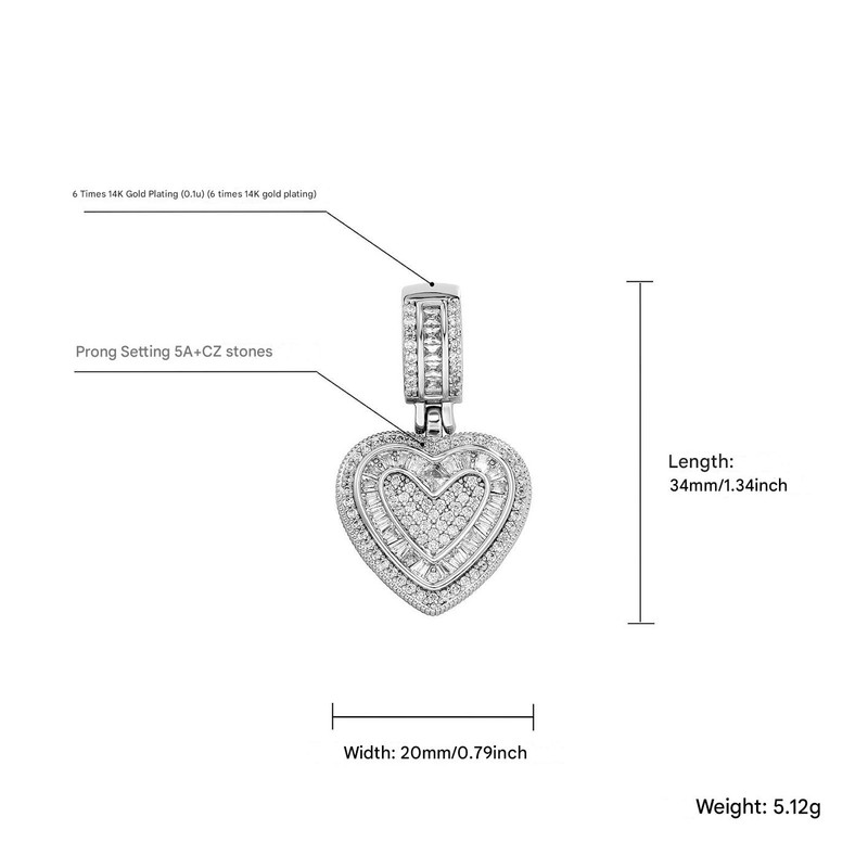 Gold Iced Out Heart Pendant Necklace with Rope Chain - Image 4