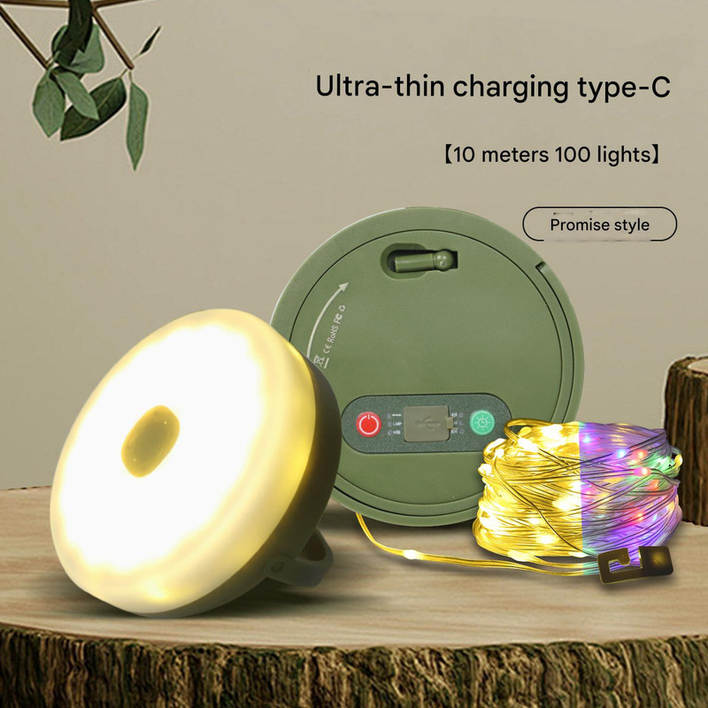 Rechargeable LED Camping Light with 10m Retractable String Light in Color and Warm Modes