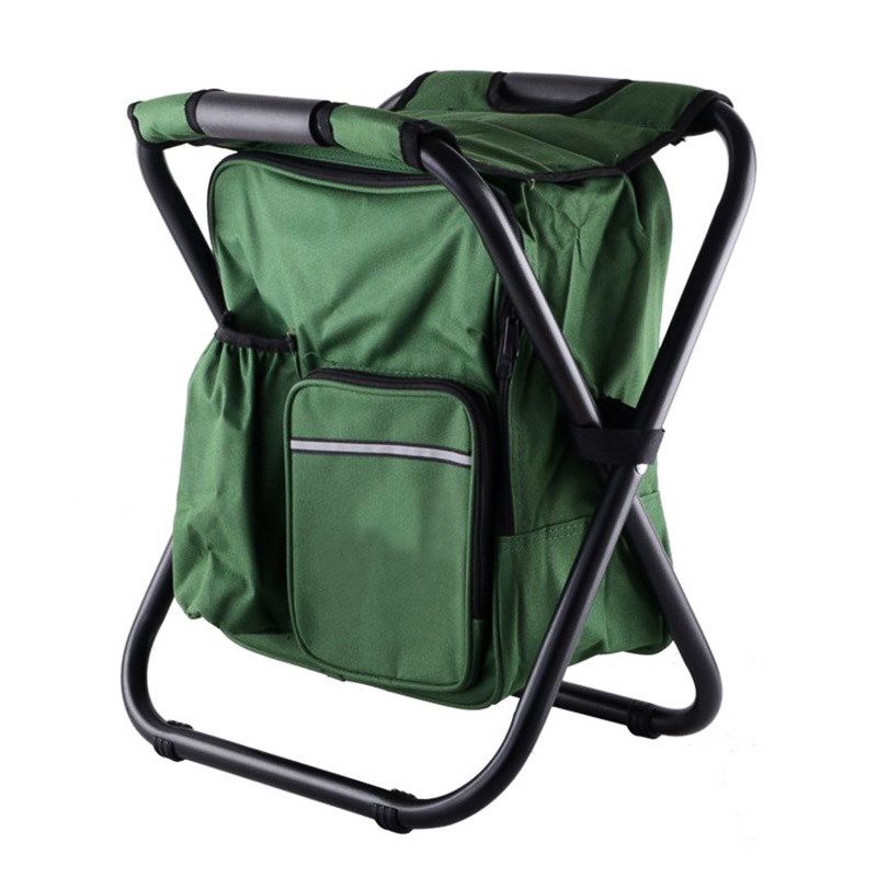 Green Insulated Cooler Backpack Chair Foldable Stool
