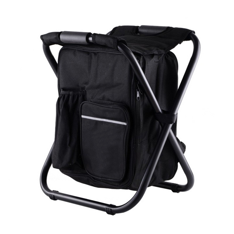 Black Insulated Cooler Backpack Chair Foldable Stool