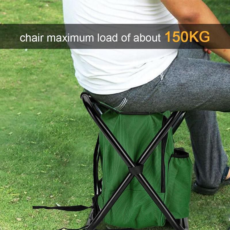 Black Insulated Cooler Backpack Chair Foldable Stool - Image 2