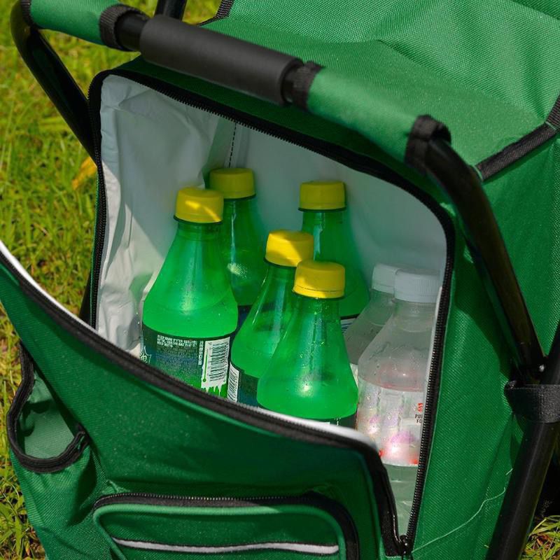 Black Insulated Cooler Backpack Chair Foldable Stool - Image 3