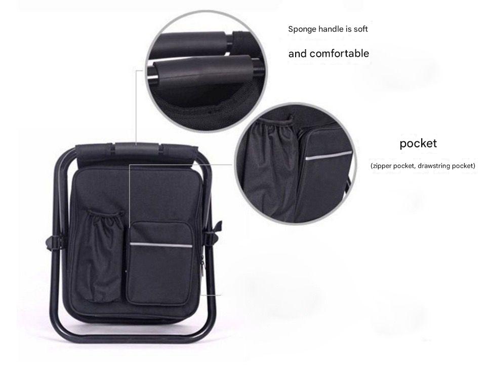 Black Insulated Cooler Backpack Chair Foldable Stool - Image 5