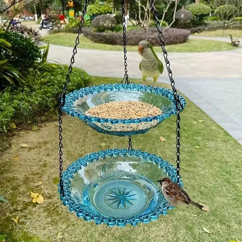 Blue Double-Layer Easy Clean Hanging Bird Feeder