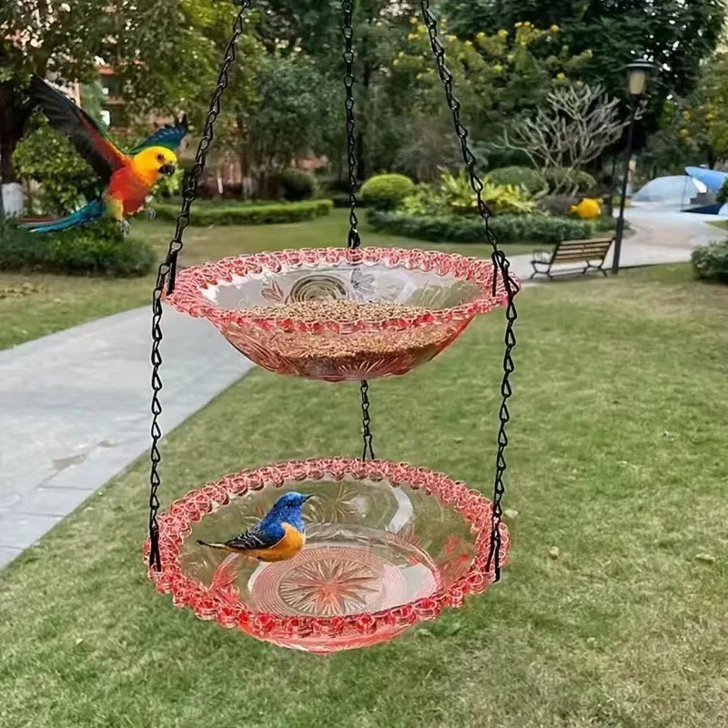 Pink Double-Layer Easy Clean Hanging Bird Feeder