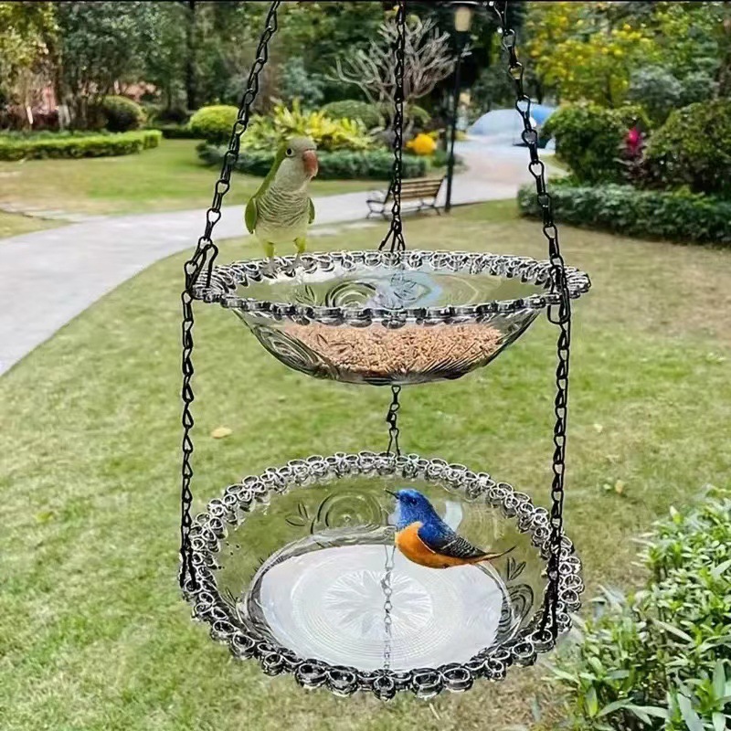 Grey Double-Layer Easy Clean Hanging Bird Feeder