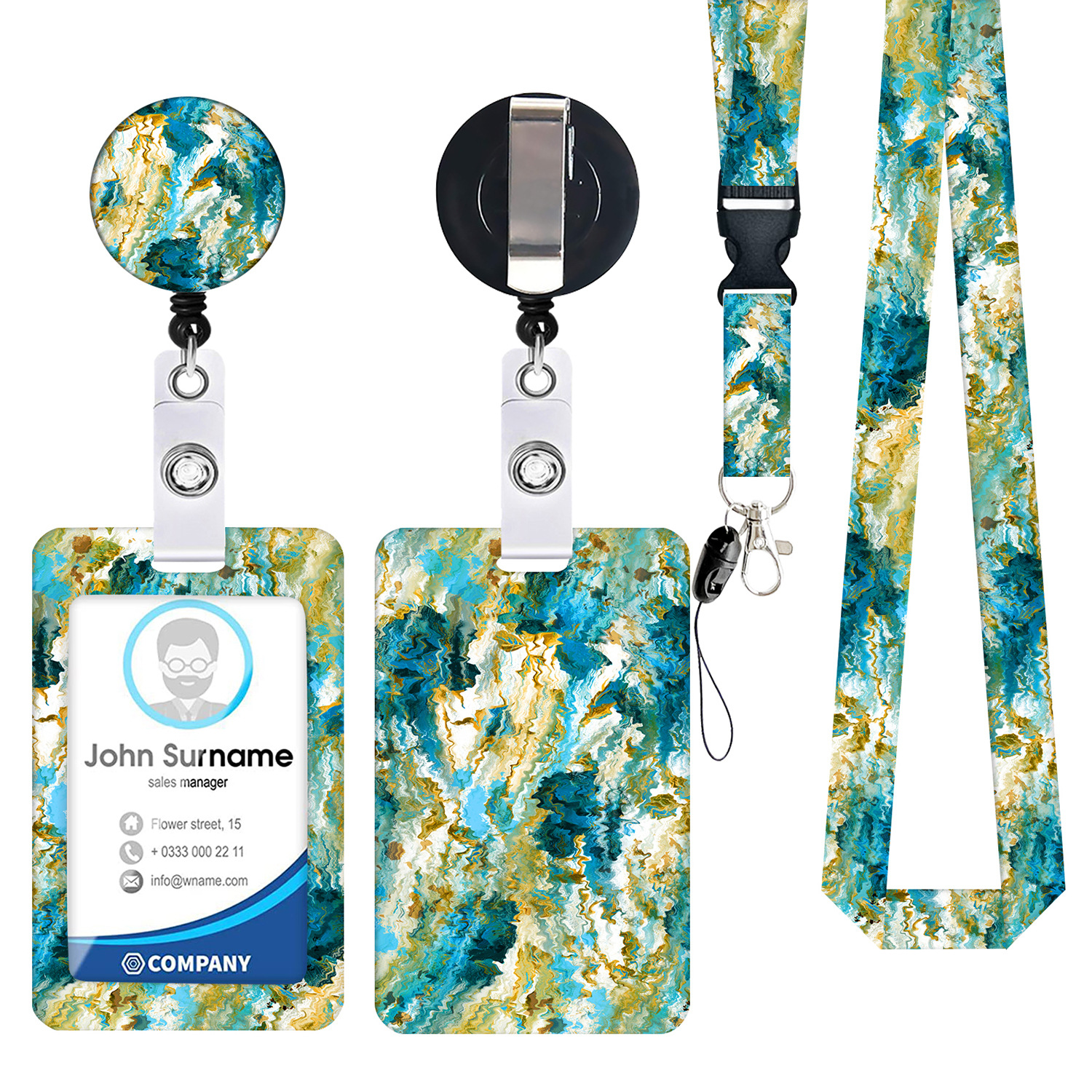 2-Pack Blue Rock Pattern Retractable ID Badge Reel Set - Style 3 - Image 2
