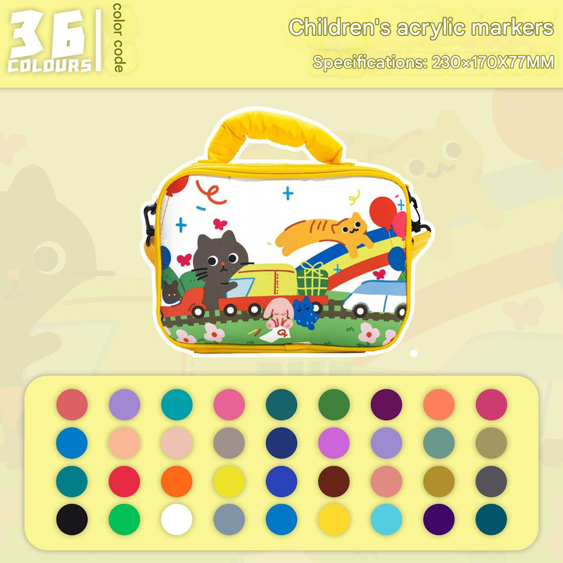 36 Colors Kids Double-Layer Marker Set with Carry Case - Portable Art Supply Organizer Bag