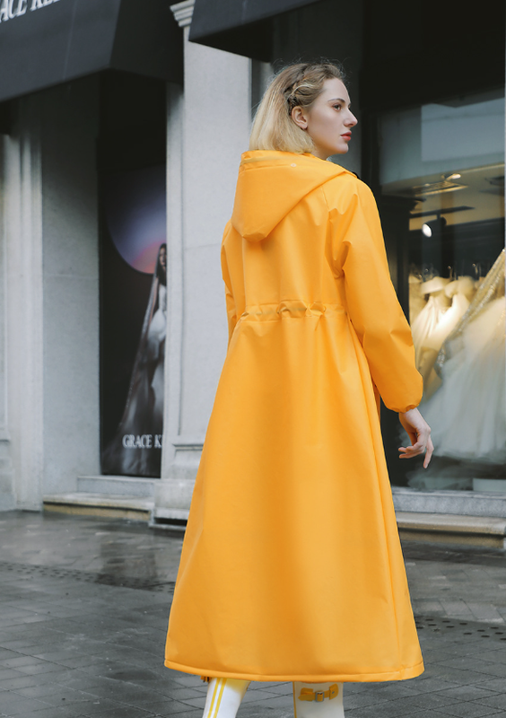 Yellow Women's Long Waterproof Raincoat with Hood Size XL - Image 2