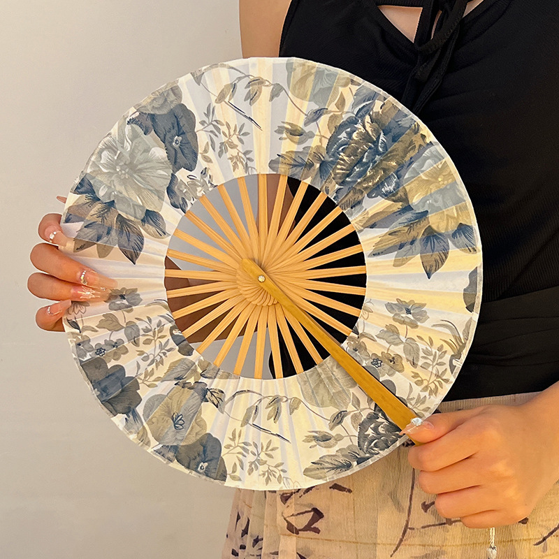 2 PCS Floral Bamboo Folding Hand Fan - Elegant Ink Flower