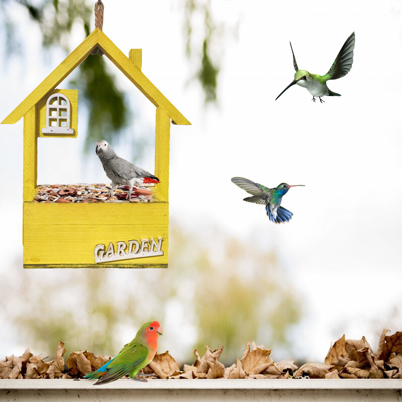 Green Charming Wooden House Hanging Bird Feeder - Image 3