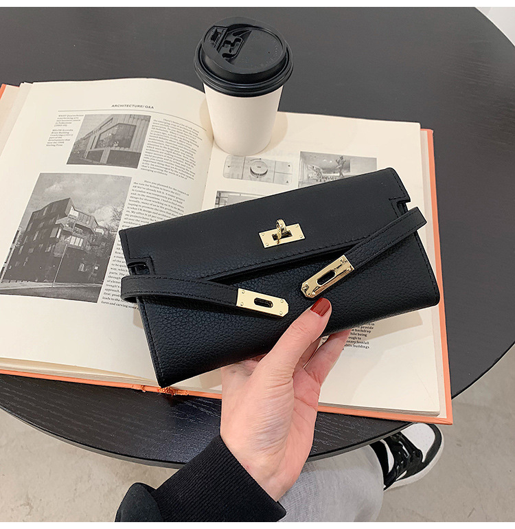 Pink Turn Lock PU Leather Long Clutch Wallet - Image 7