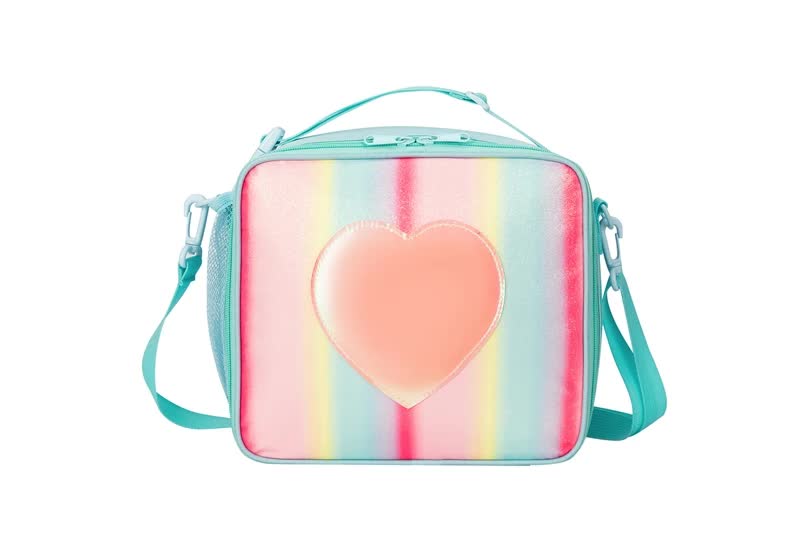 Blue Sparkling Rainbow Heart Insulated Kids Lunch Bag with Shoulder Strap - Image 4