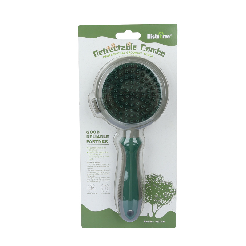 Green And Grey Dual Sided Pet Grooming Slicker Brush And Bath Comb