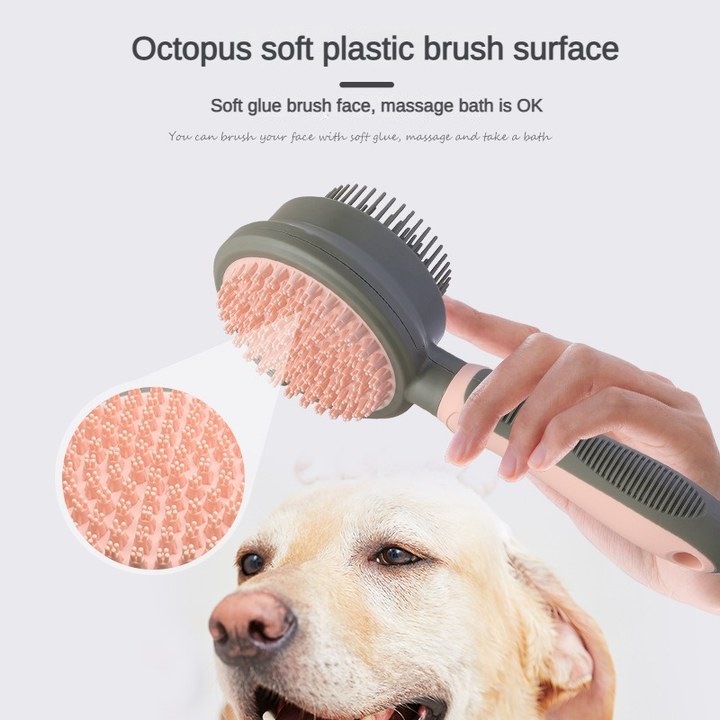 Green And Grey Dual Sided Pet Grooming Slicker Brush And Bath Comb - Image 3