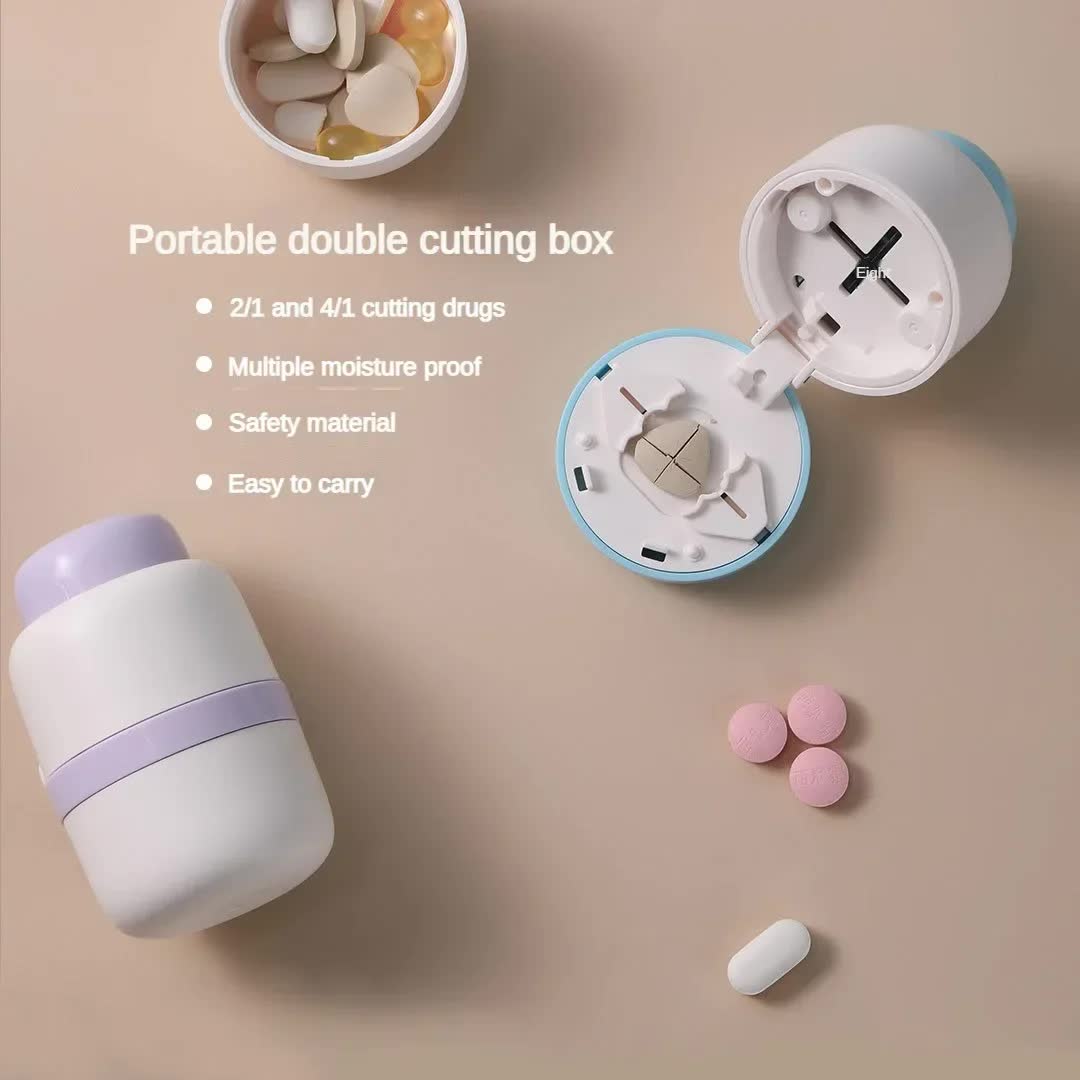 White And Blue 3-in-1 Pill Cutter Crusher & Storage Box - Image 6
