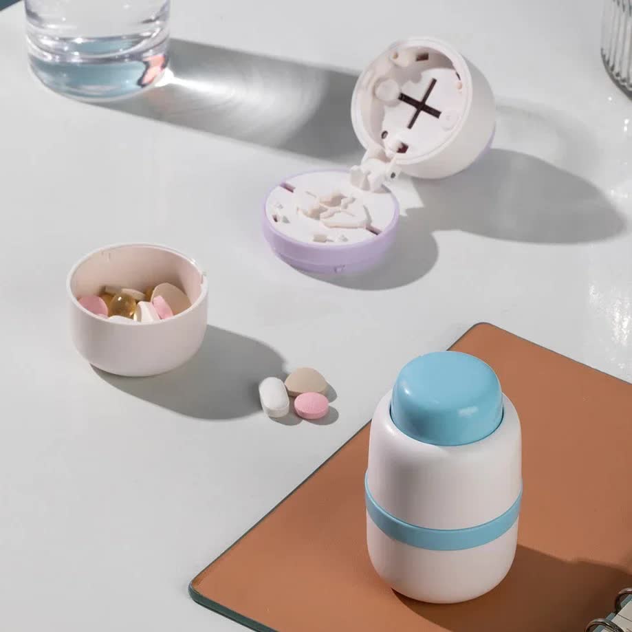 White And Blue 3-in-1 Pill Cutter Crusher & Storage Box - Image 7