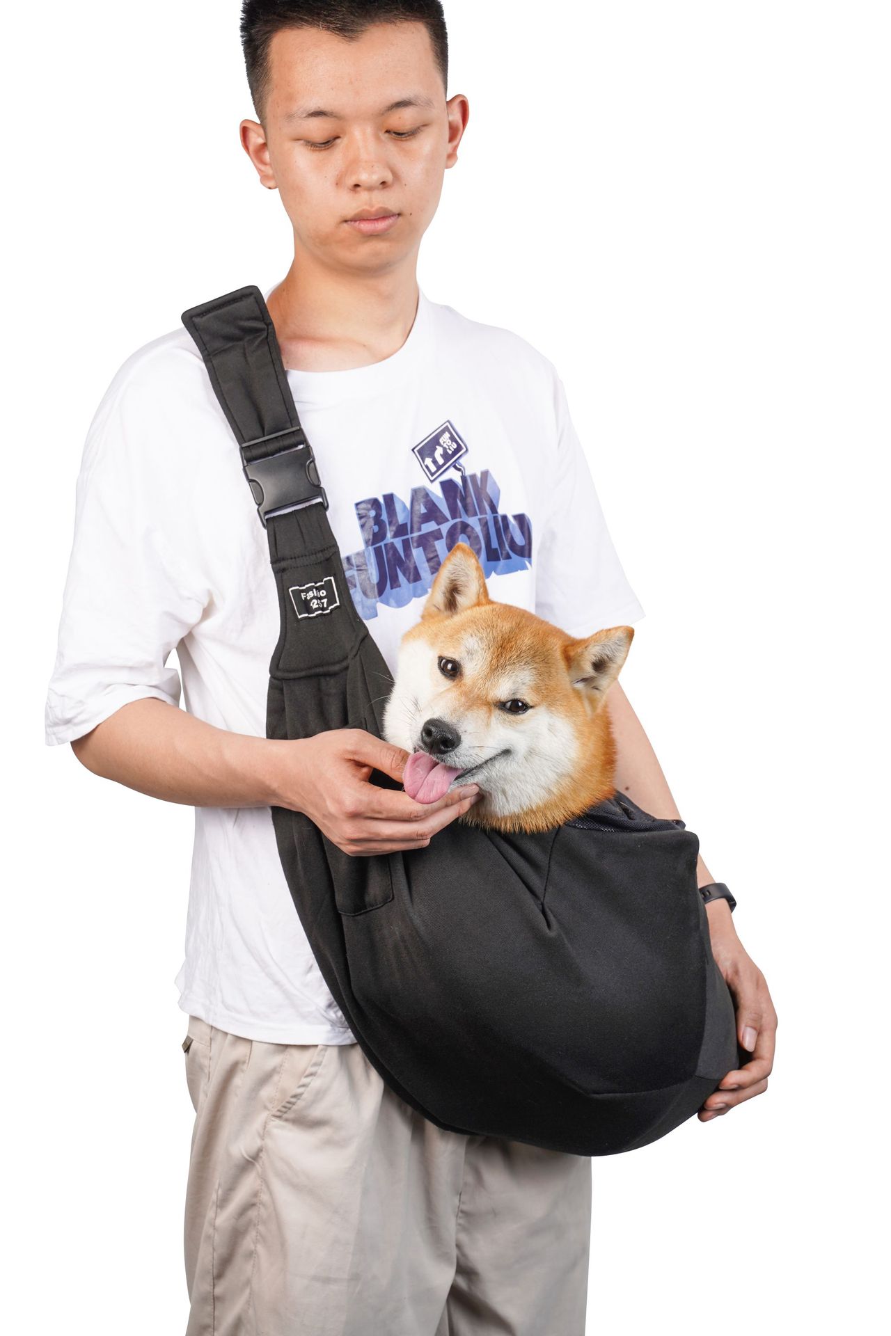 Black Adjustable Hands-Free Breathable Pet Sling Carrier with Safety Leash