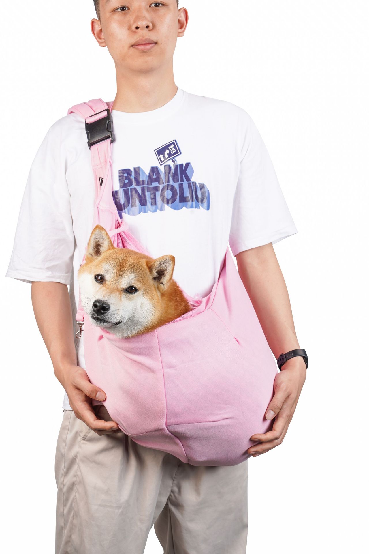 Pink Adjustable Hands-Free Breathable Pet Sling Carrier with Safety Leash