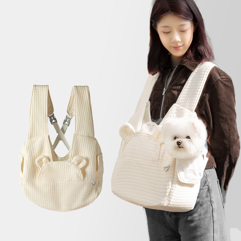 Grey Soft Quilted Front Pack Pet Carrier Backpack for Small Dogs and Cats - Image 3
