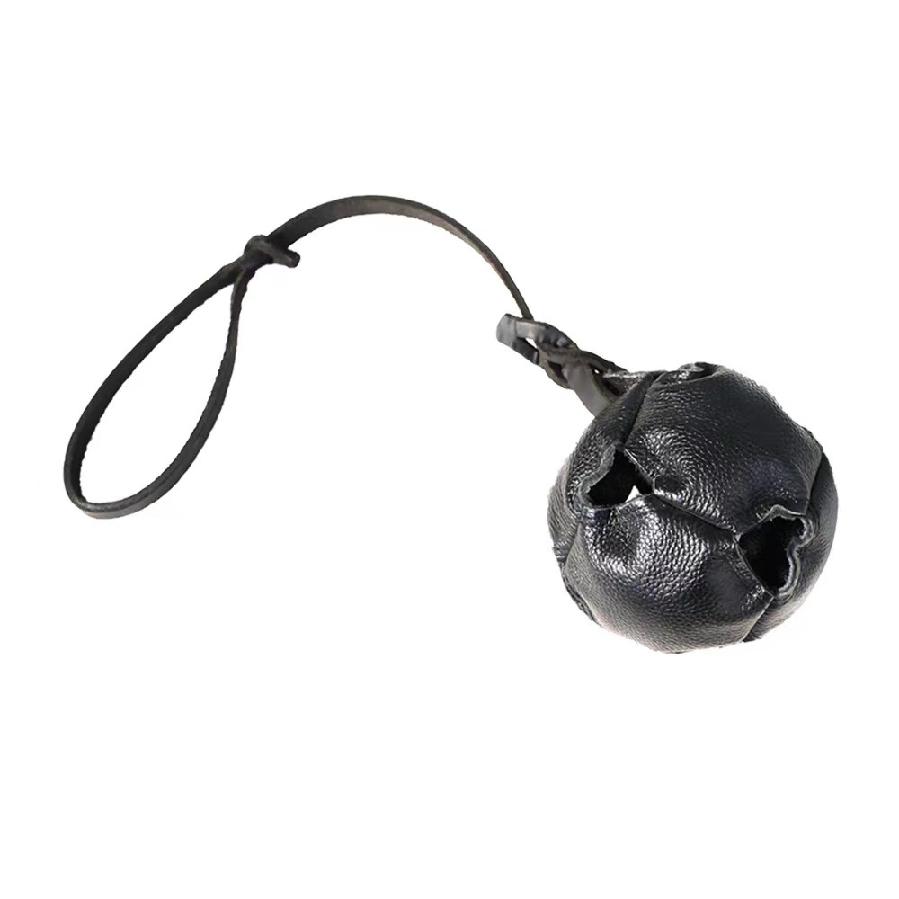 Black Leather Dog Training Ball With Loop Handle Tug Toy