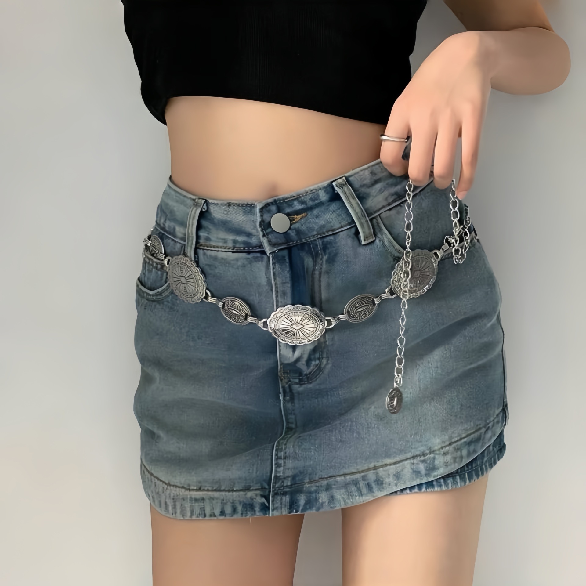 Silver 4-Piece Bohemian Metal Waist Chain Belt Set
