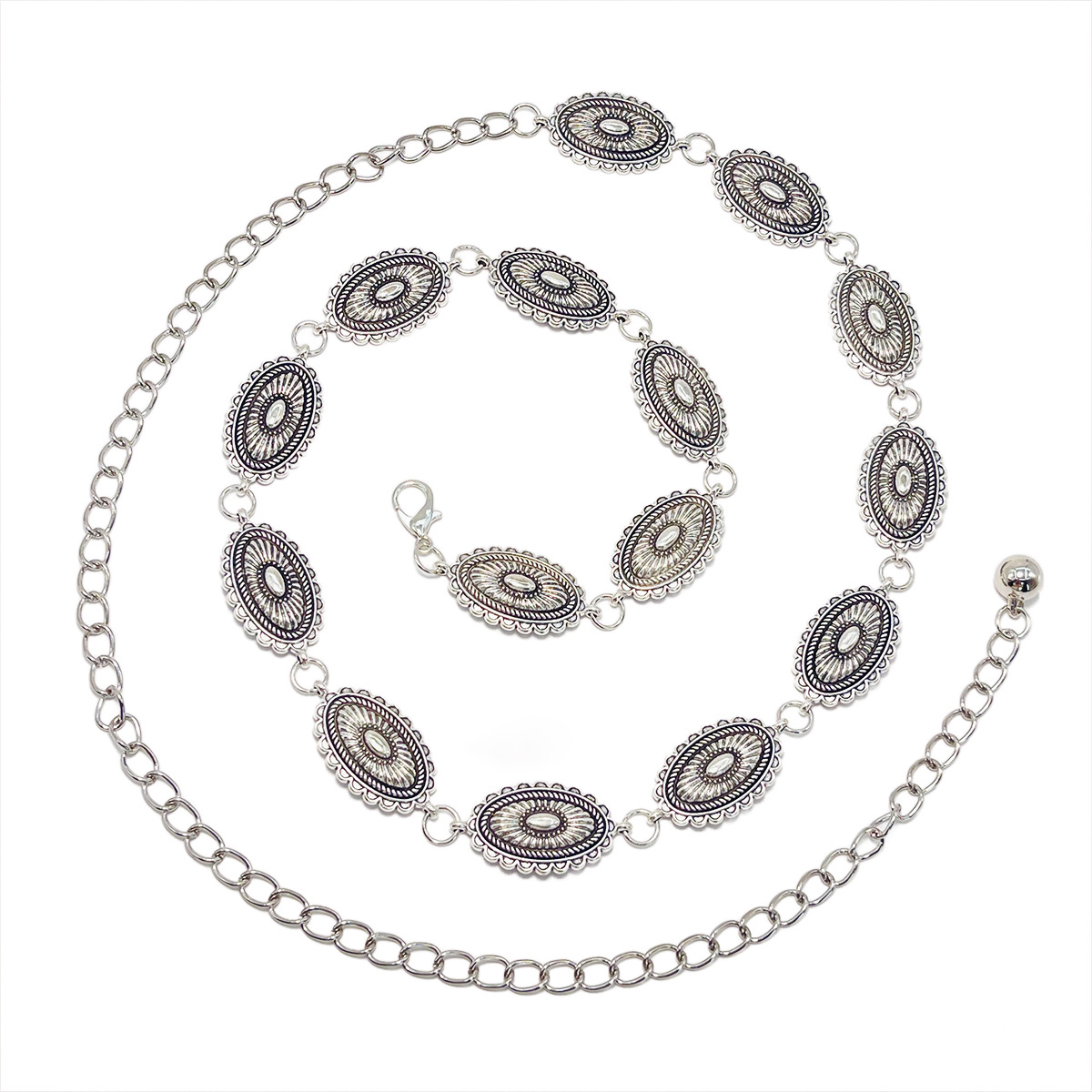 4-Piece Little Daisy 15-Piece Metal Waist Chain Belt Set - Silver