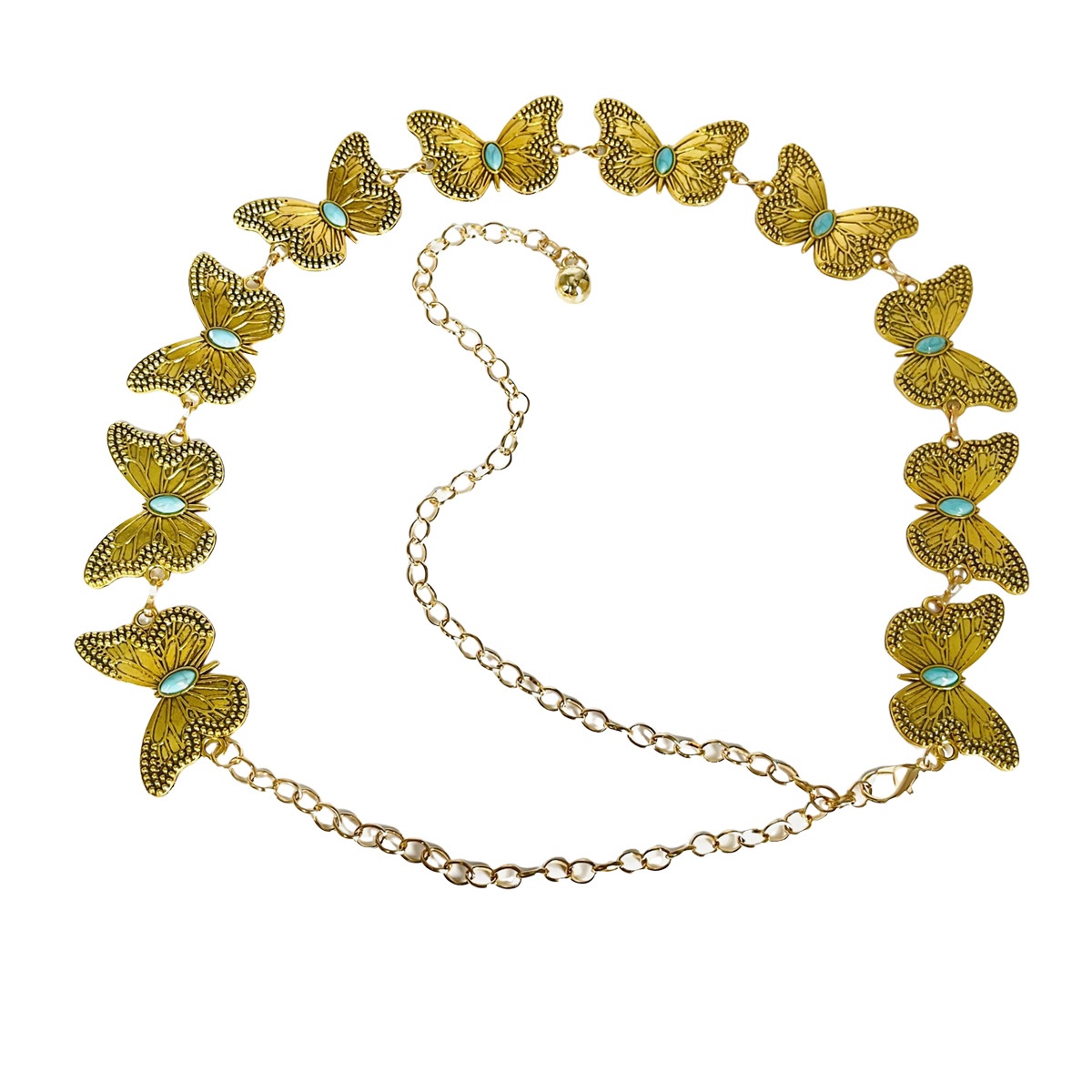 4-Piece Turquoise Butterfly Metal Waist Chain Set Belt - Gold