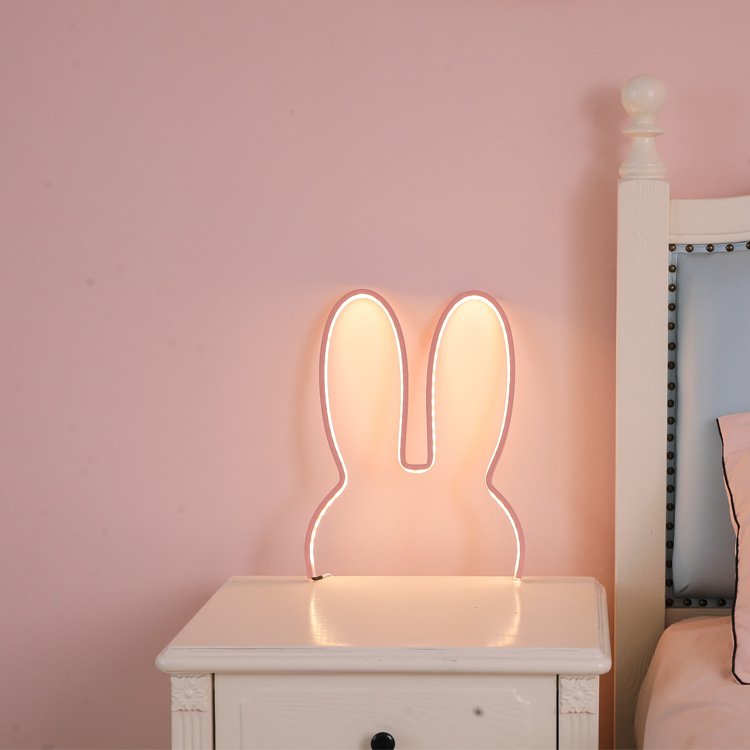 Pink 29x30cm Bunny LED Wall Night Light - USB Warm White Lamp