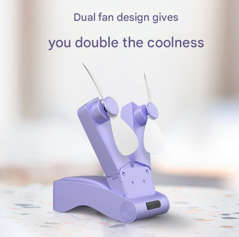 White Creative Dual-Head Folding Handheld Fan 3-Speed USB 10.5cm - Image 2