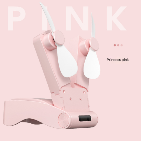 Pink Creative Dual-Head Folding Handheld Fan 3-Speed USB 10.5cm (Variant A)