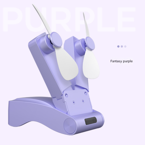 Purple Creative Dual-Head Folding Handheld Fan 3-Speed USB 10.5cm