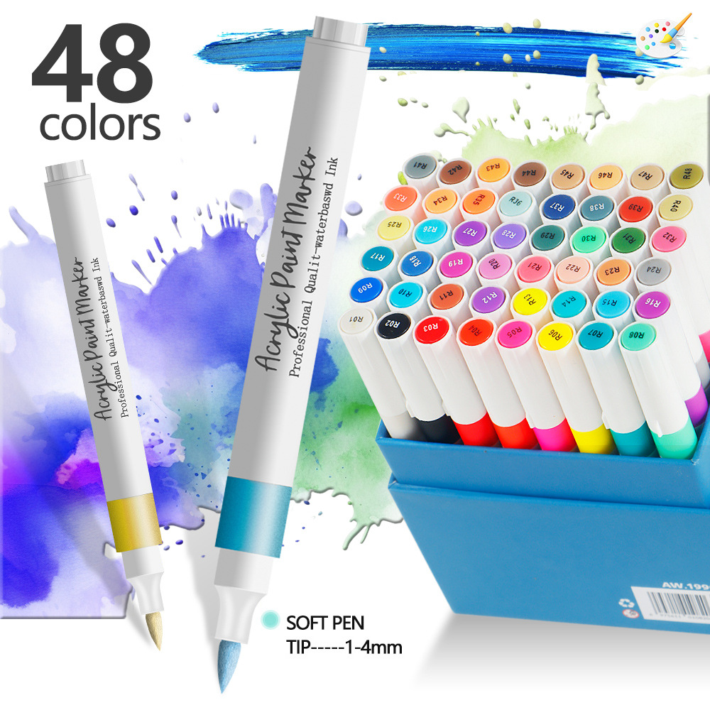 48 Color Acrylic Marker Pens For Kids Washable Drawing Set