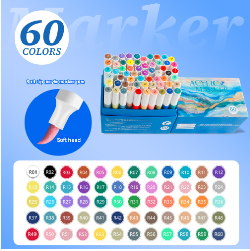 60 Color Acrylic Marker Pens For Kids Washable Drawing Set