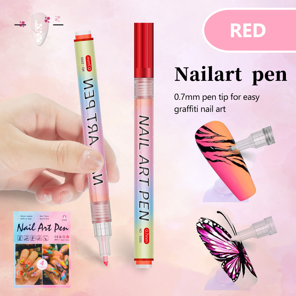 Red 0.7mm Nail Art Doodle Pen 12 Sticks Single Color Marker
