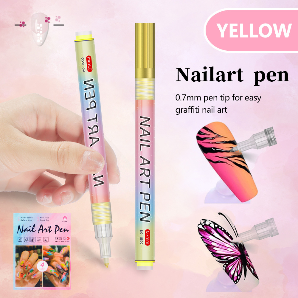 Yellow 0.7mm Nail Art Doodle Pen 12 Sticks Single Color Marker