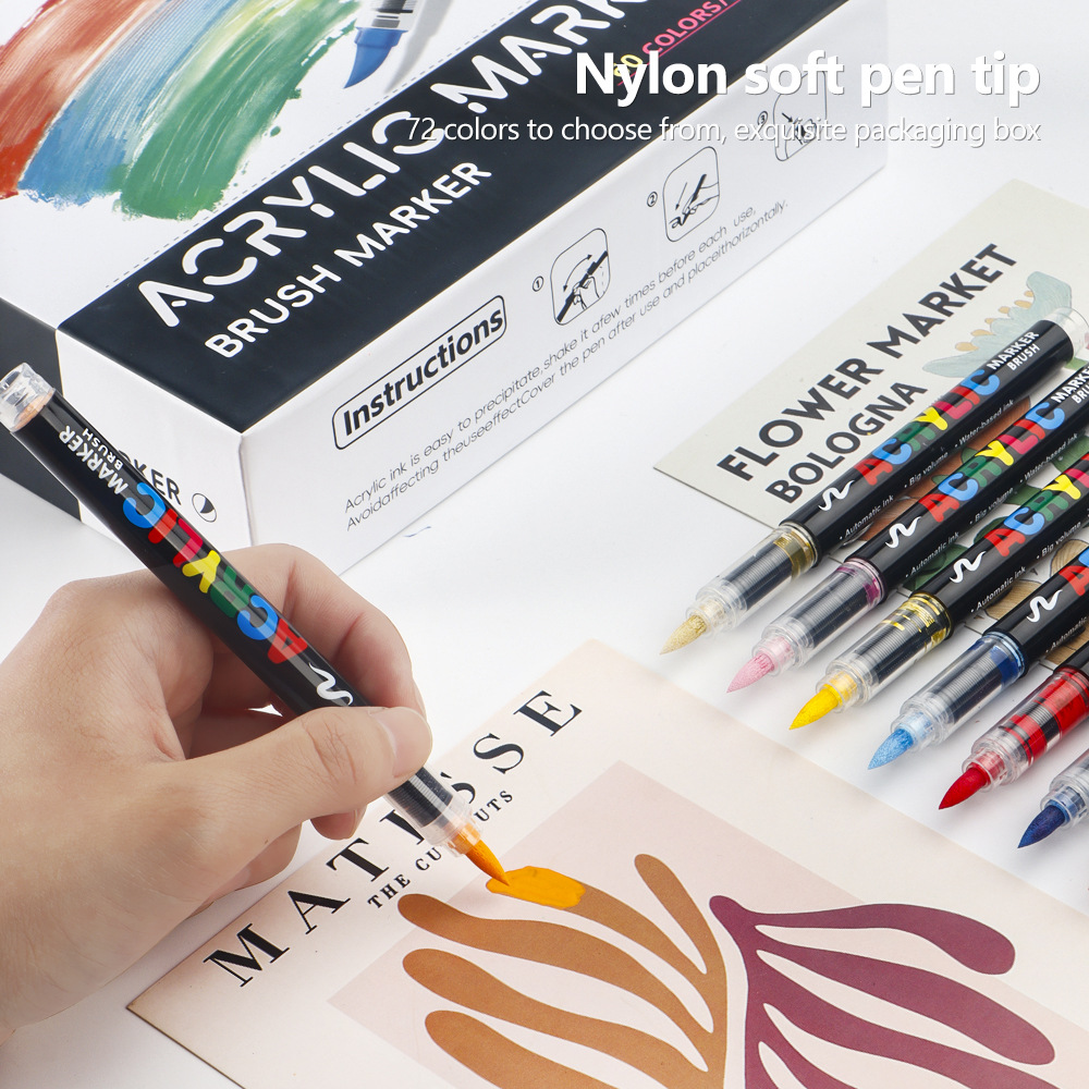 72 Colour Set Vibrant Cyan Acrylic Marker Soft Brush Tip 13.8cm - Image 2