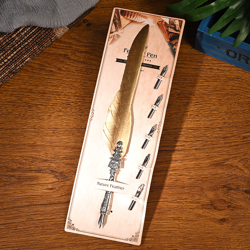 Sword Plume Gold European Dip Feather Quill Pen Gift Box Set