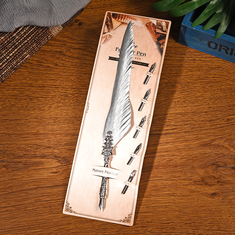 Sword Plume Silver European Dip Feather Quill Pen Gift Box Set