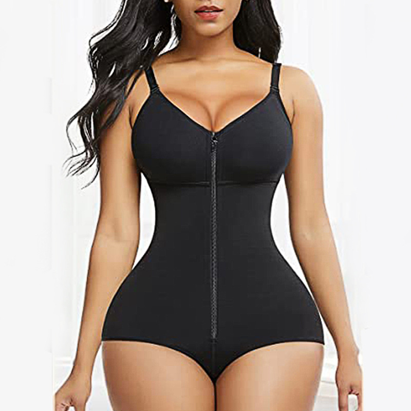 Size 2XL Black Women's Seamless Body-Shaping Onesie Zipper
