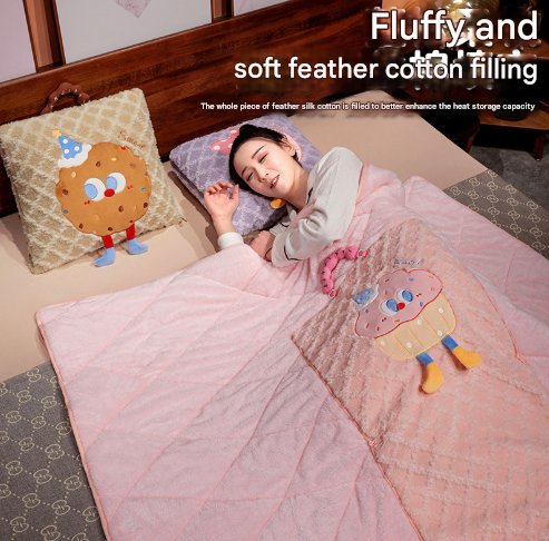 Purple Thick Fleece Cartoon Cookie Pillow Blanket 2-in-1 - Image 2