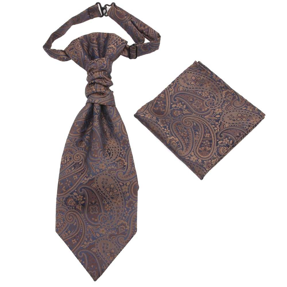 Men's Formal Paisley Ascot Cravat & Pocket Square Set - Taupe Pattern
